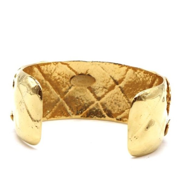 #45896 Gold Extremely Rare Cc Woven Cutout Cuff Bangle Bracelet - Picture 3 of 10